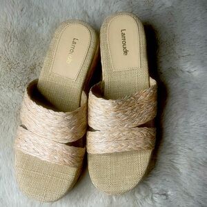 Larroude Braided Raffia Wedge Sandals